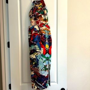 NICHOLAS
Sleeveless Crisscross-Back Sheath Dress, Paint Splatter